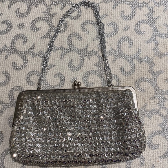 silver sequin evening bag
